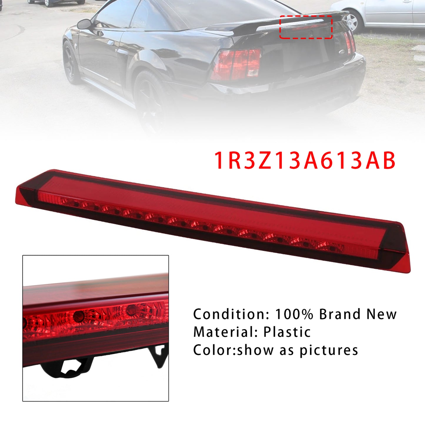 Ford Mustang V6/GT 1999-2004 1R3Z13A613AB Bright LED Red 3rd Third Brake Light Stop Lamp
