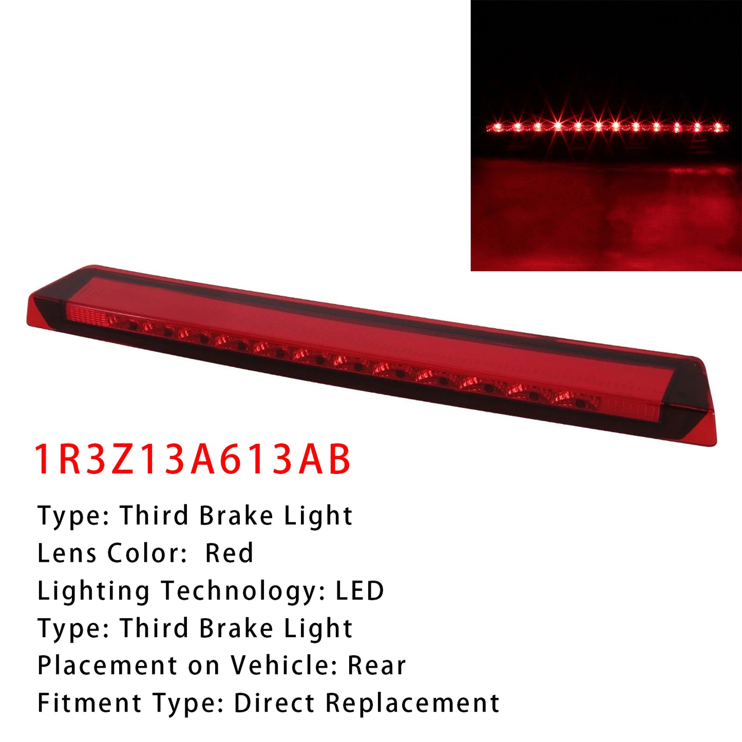 1R3Z13A613AB Bright LED Red 3rd Third Brake Light Stop Lamp For Ford Mustang V6/GT 1999-2004