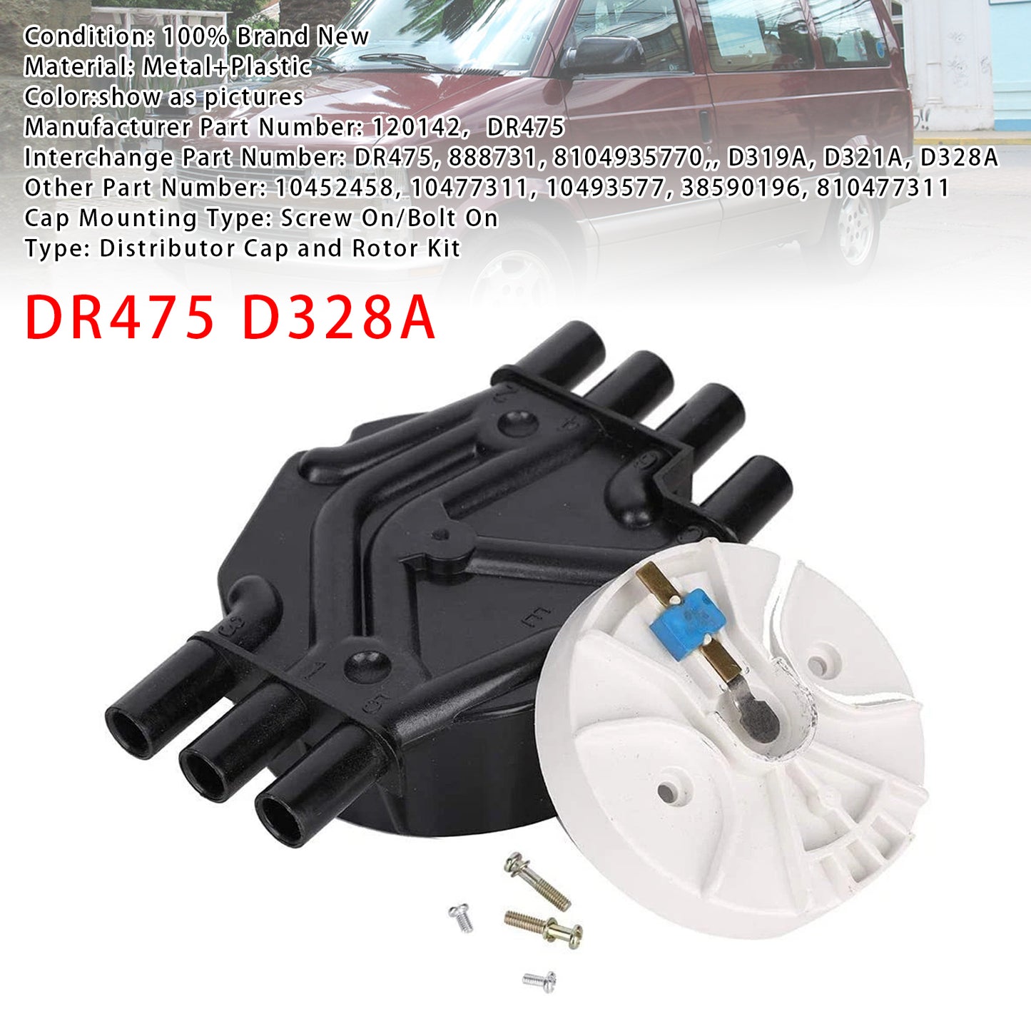 Chevy Cadillac GMC V6 4.3L DR475 D328A Ignition Distributor Cap & Rotor Kit 120142