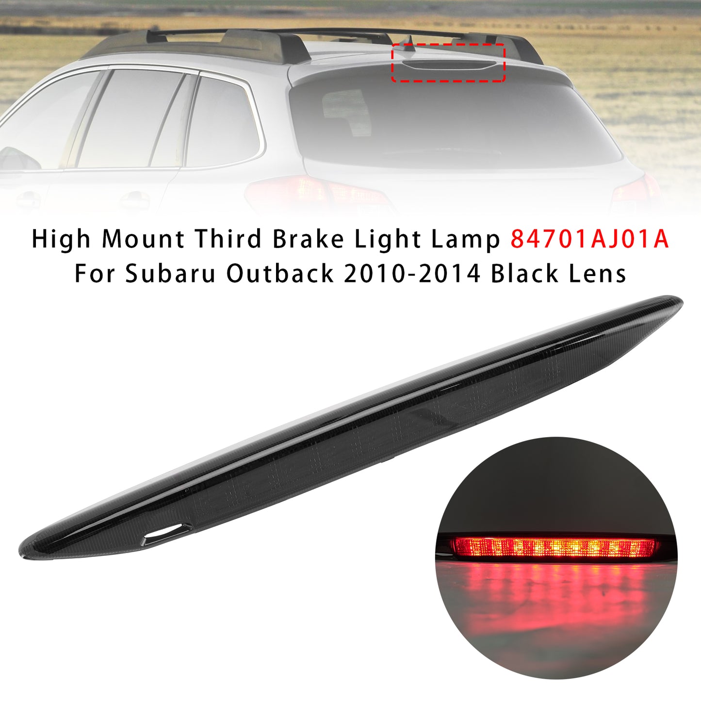 84701AJ01A Black Lens High Mount Third Brake Light Lamp For Subaru Outback 2010-2014