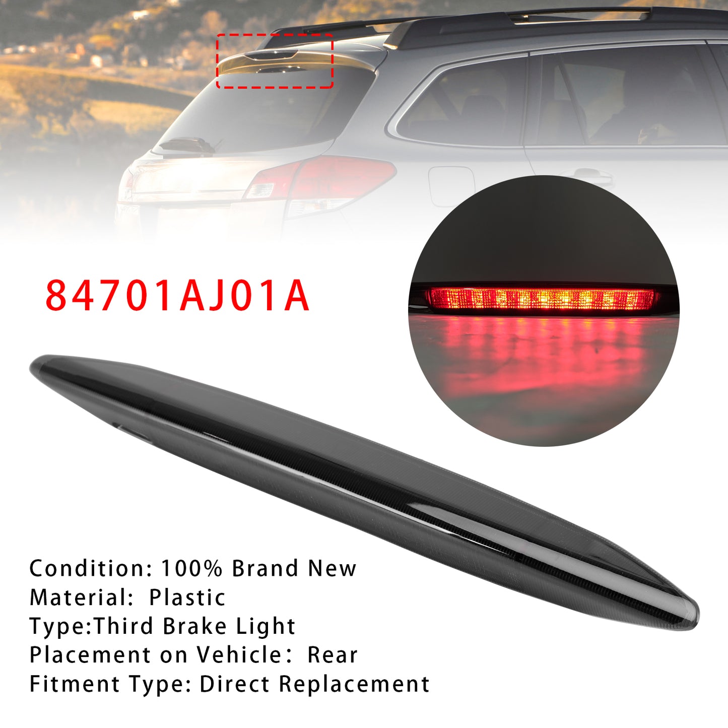 84701AJ01A Black Lens High Mount Third Brake Light Lamp For Subaru Outback 2010-2014