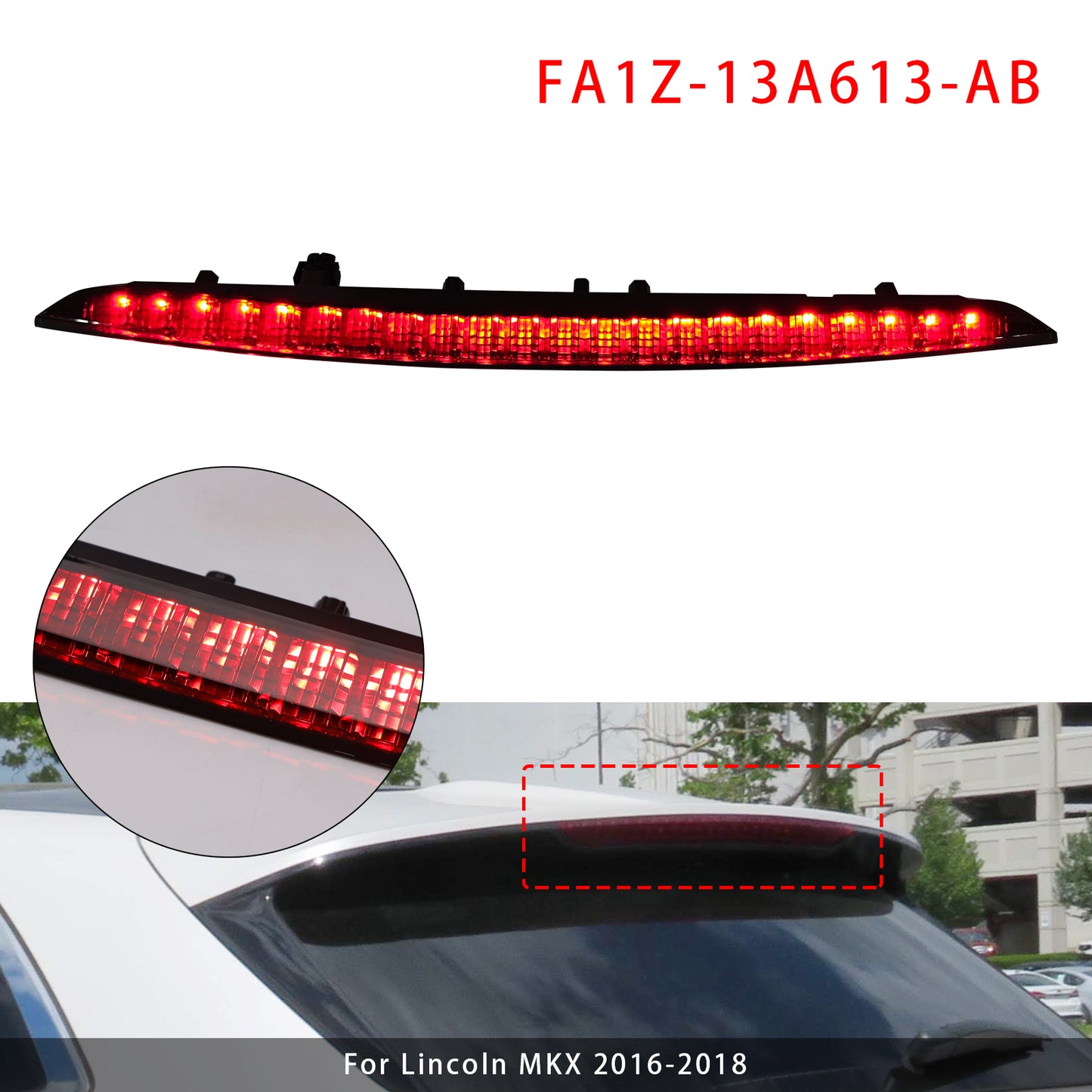 2016-2018 Lincoln MKX FA1Z-13A613-AB Black Lens Rear High Mount Brake Light