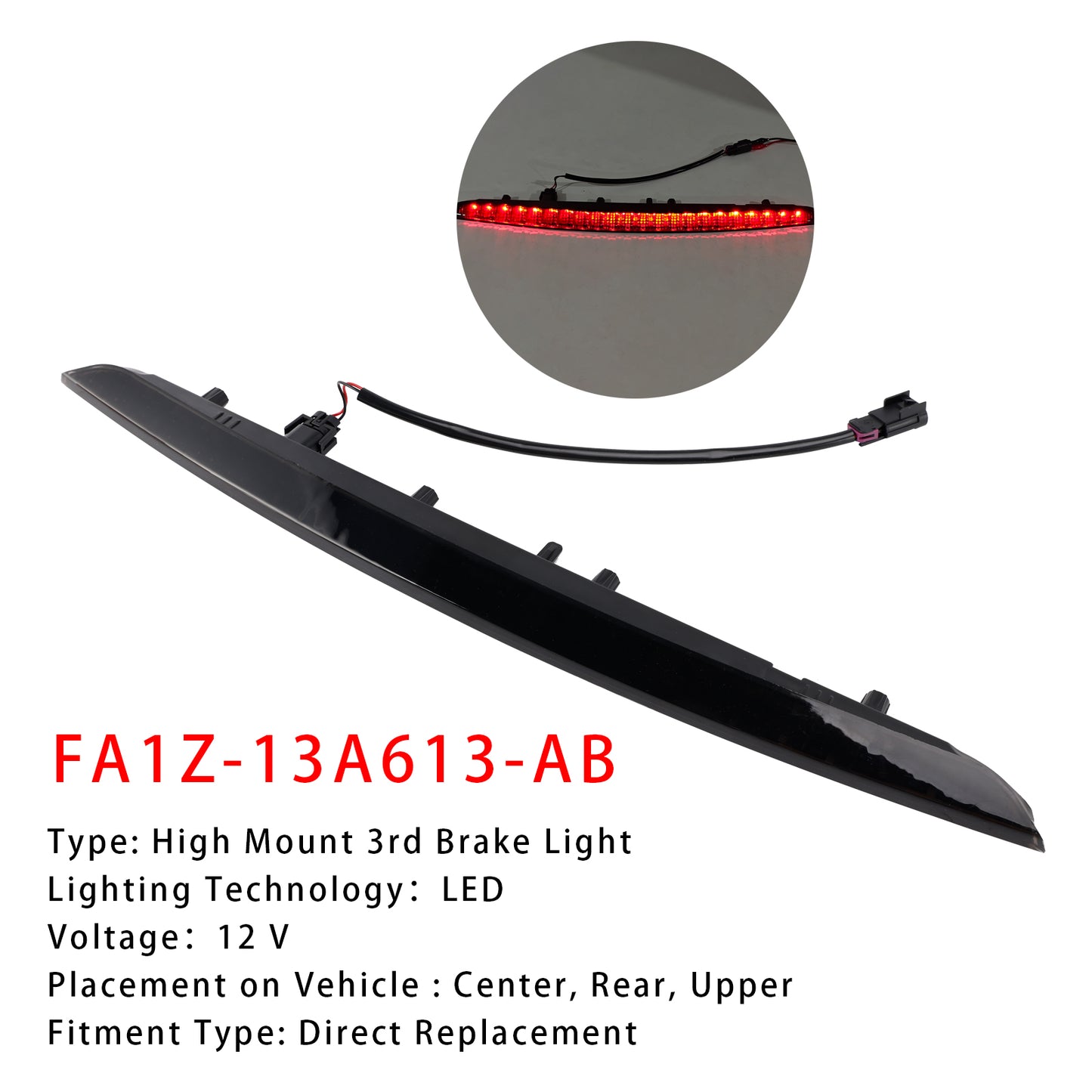 2016-2018 Lincoln MKX FA1Z-13A613-AB Black Lens Rear High Mount Brake Light