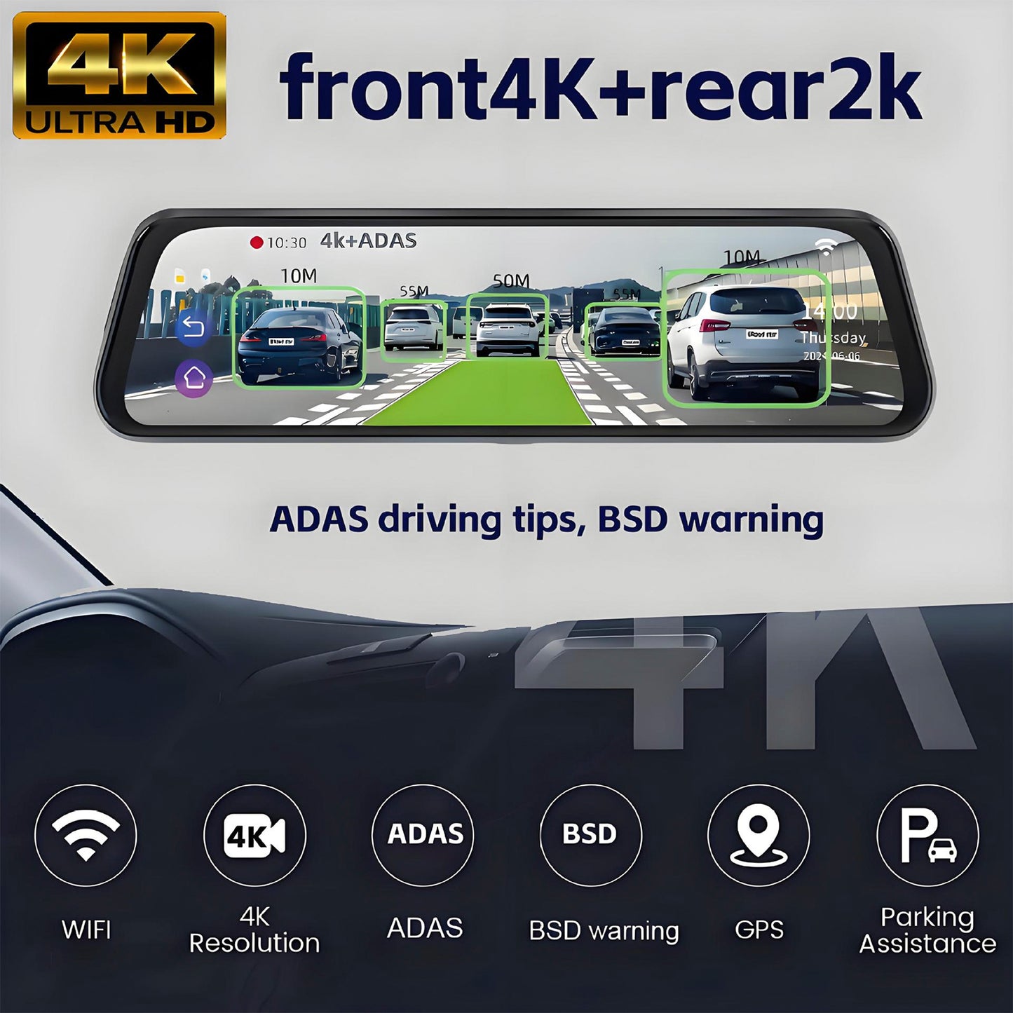 10-inch Full Screen HD 1080P Rearview Mirror Streaming Media Driving Recorder Dual Lens with Reversing Image