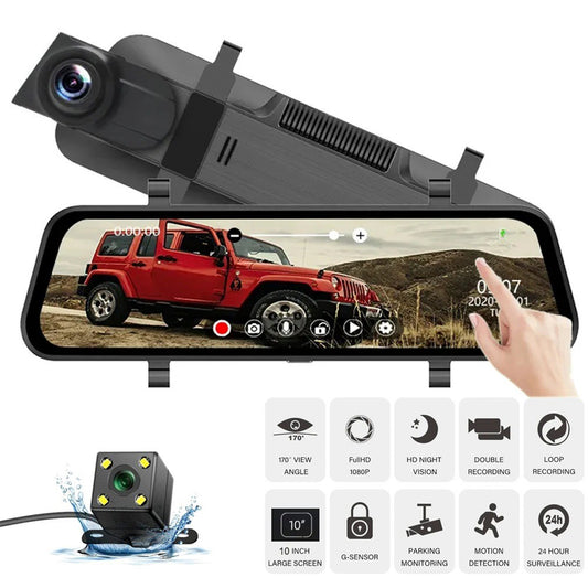 10-inch Full Screen HD 1080P Rearview Mirror Streaming Media Driving Recorder Dual Lens with Reversing Image