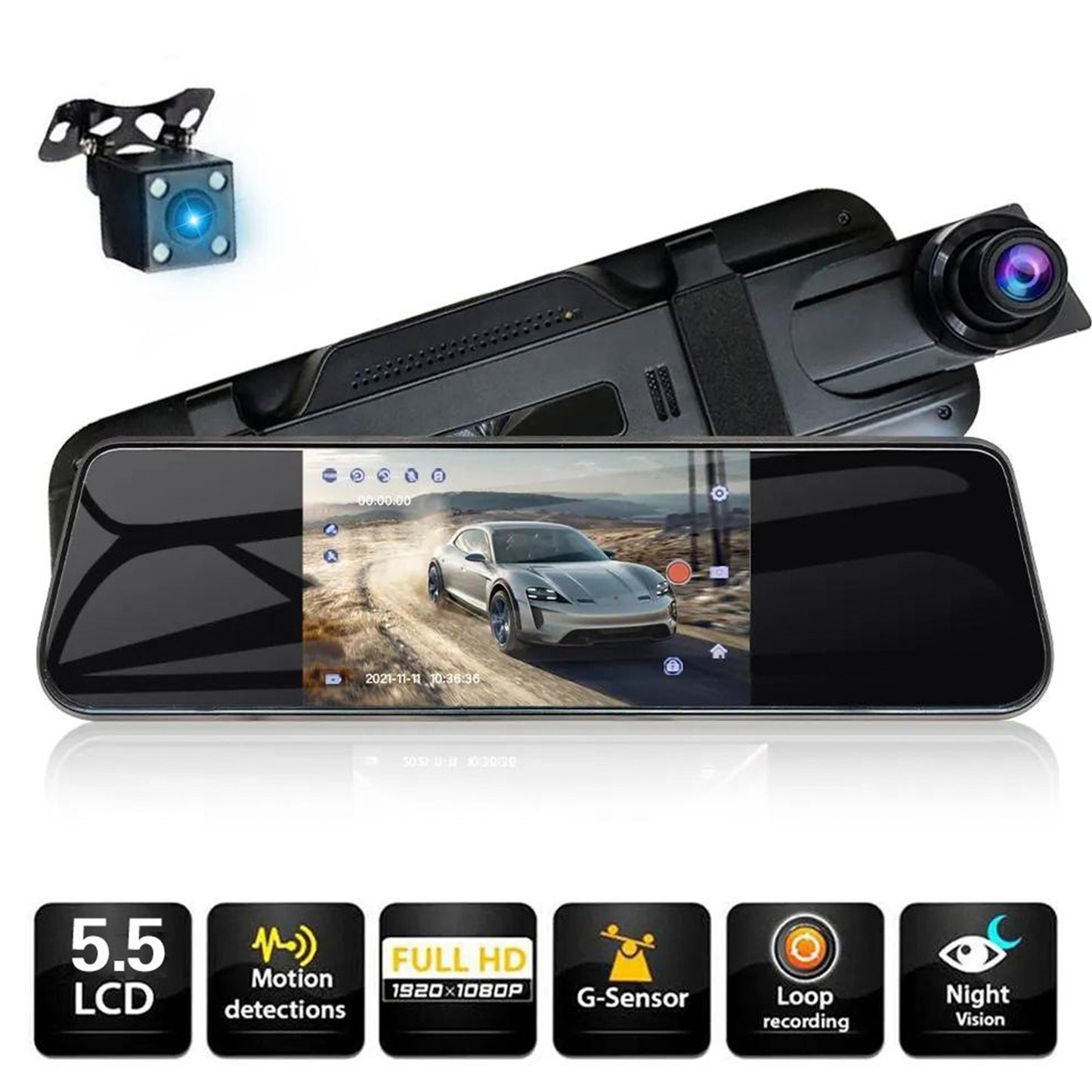 10-inch Full Screen HD 1080P Rearview Mirror Streaming Media Driving Recorder Dual Lens with Reversing Image
