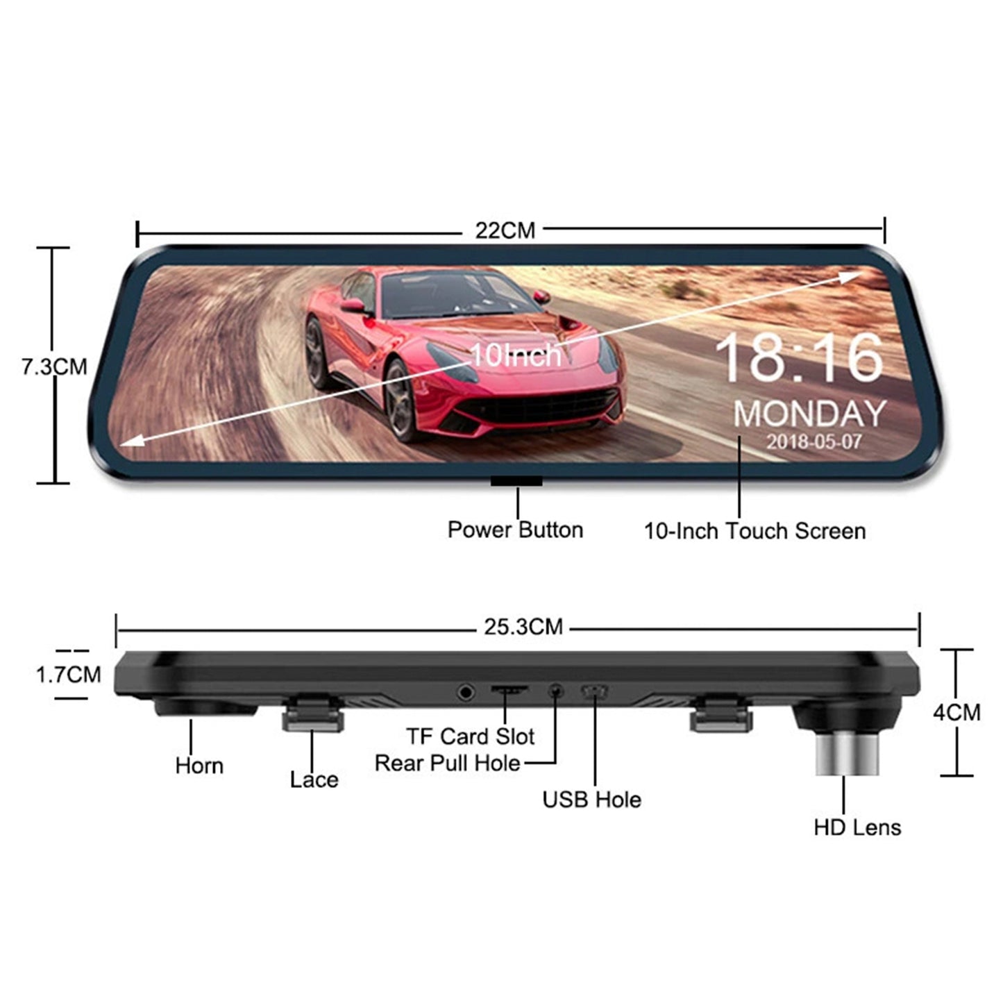 10-inch Full Screen HD 1080P Rearview Mirror Streaming Media Driving Recorder Dual Lens with Reversing Image