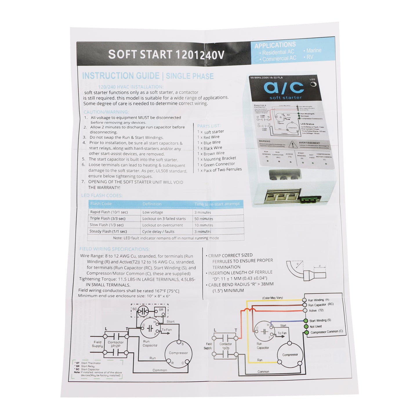 08-16A Soft Start Module For 1.75-3.5 Ton AC Units  Reverse Motor Protection Easy DIY Installation