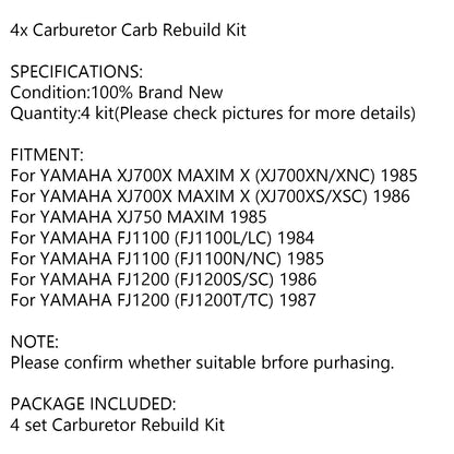 Yamaha XJ700 Maxim X 700 XJ750 FJ1100 FJ1200 4Sets Carburetor Repair Kit