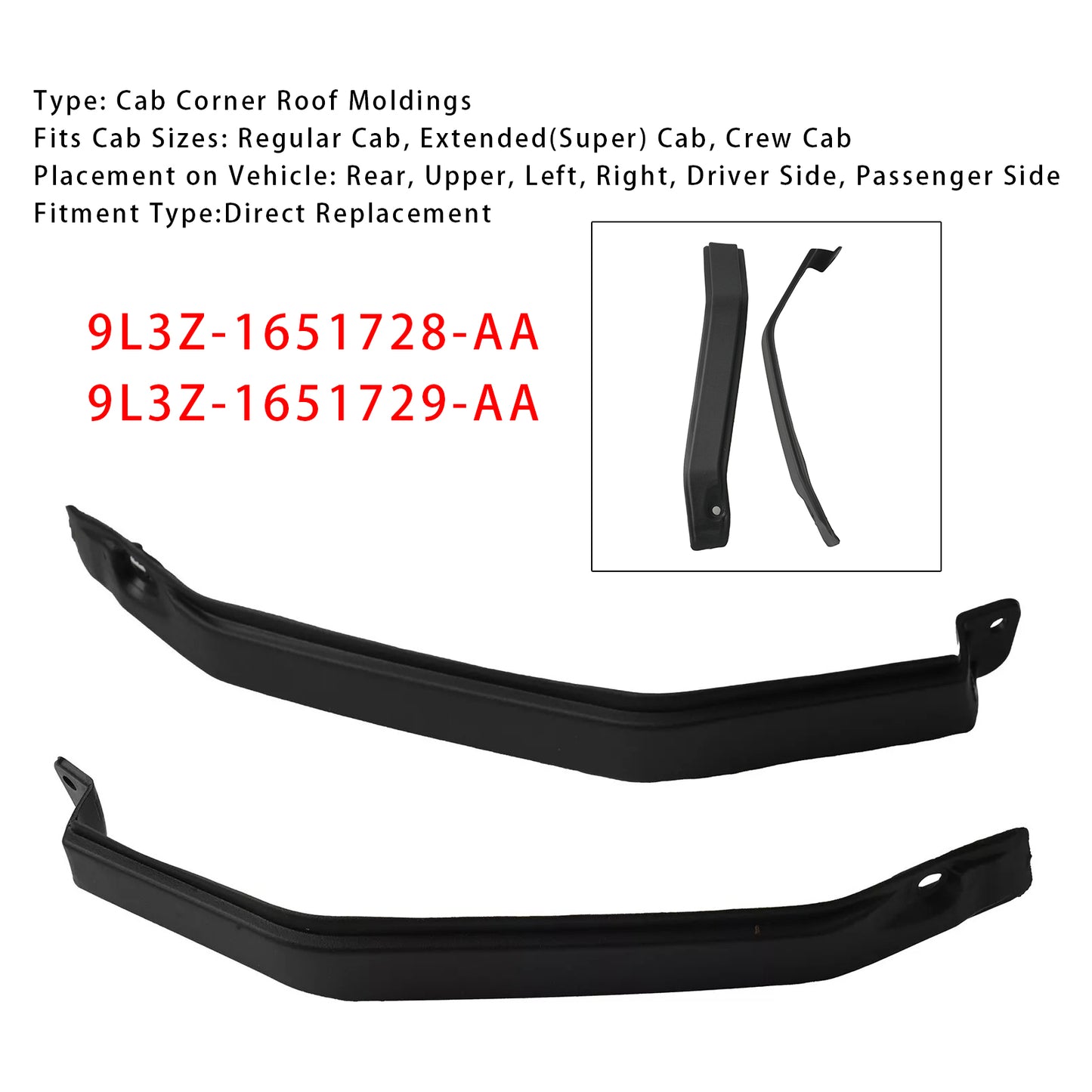 Ford F150 2009-2014 Exterior Cab Corner Roof Moldings RH+LH 9L3Z-1651729-AA