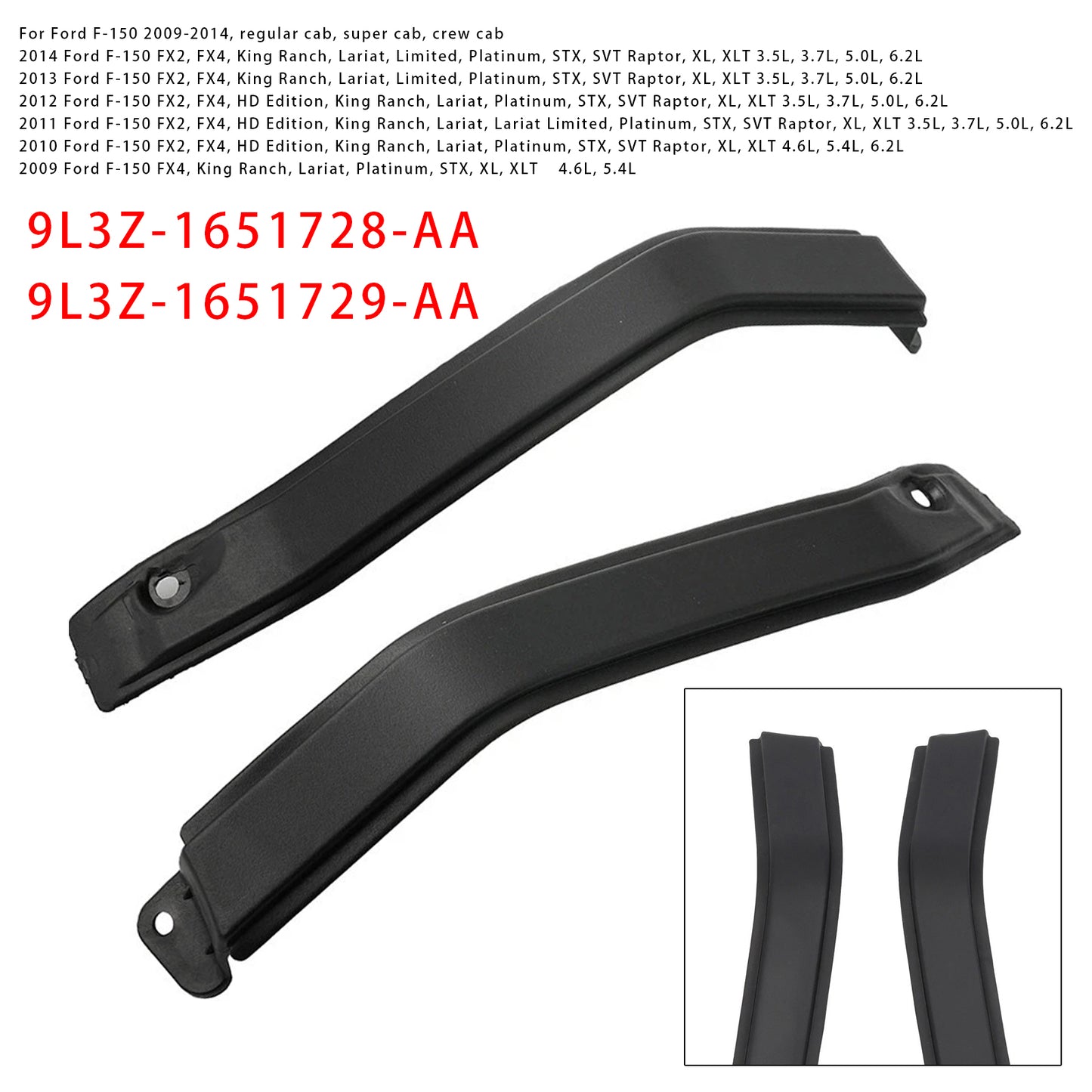 Ford F150 2009-2014 Exterior Cab Corner Roof Moldings RH+LH 9L3Z-1651729-AA