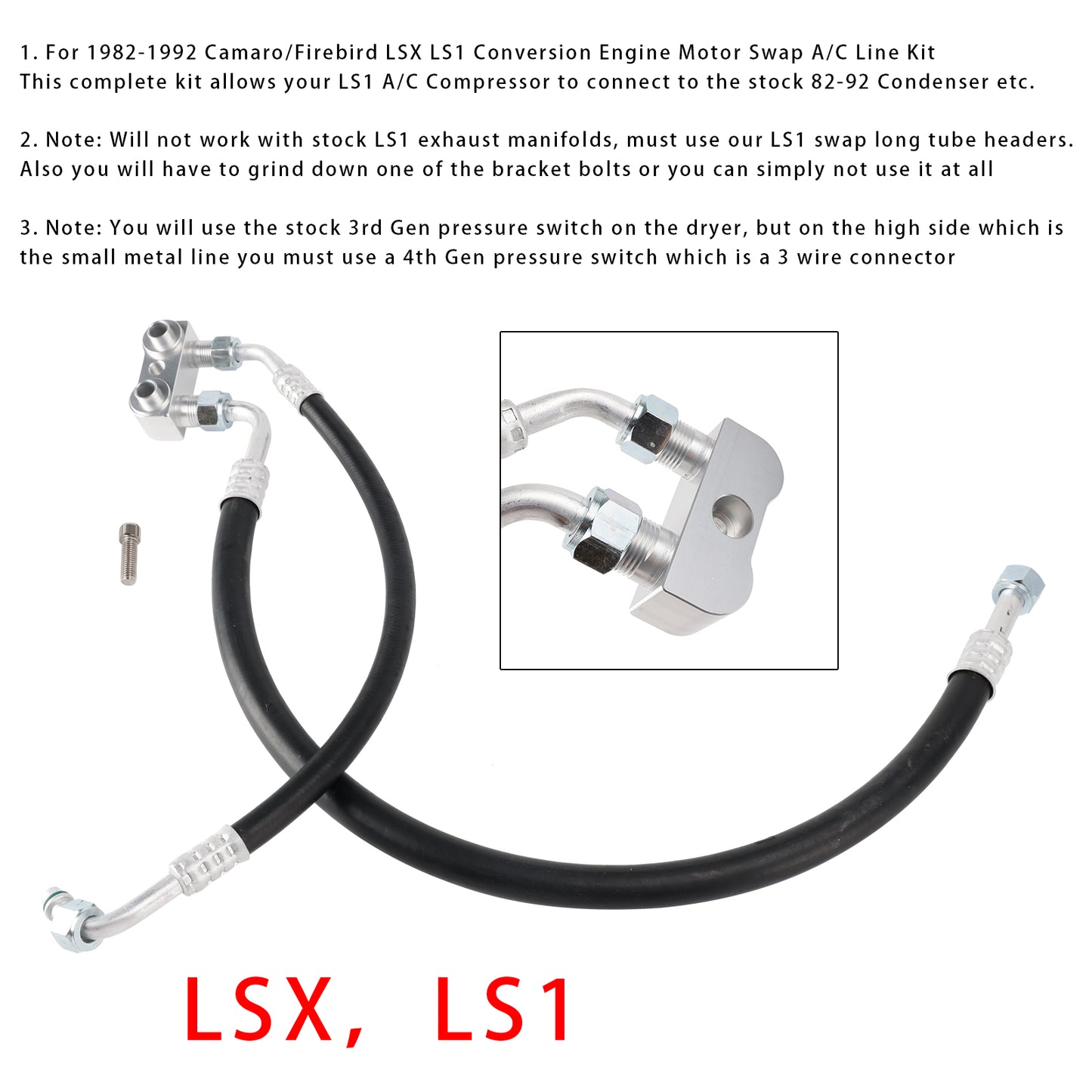 Camaro Firebird 1982-1992 LSX LS1 Conversion Engine Motor Swap A/C Line Kit