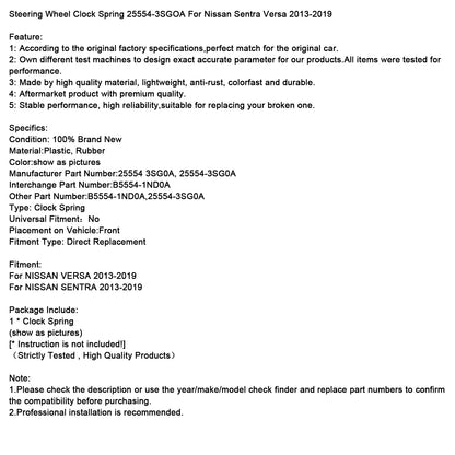 Nissan Sentra Versa 2013-2019 Steering Wheel Clock Spring 25554-3SGOA