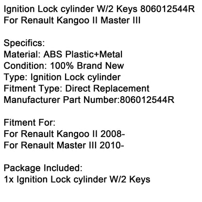Renault Kangoo II Master III Ignition Lock cylinder W/2 Keys 806012544R