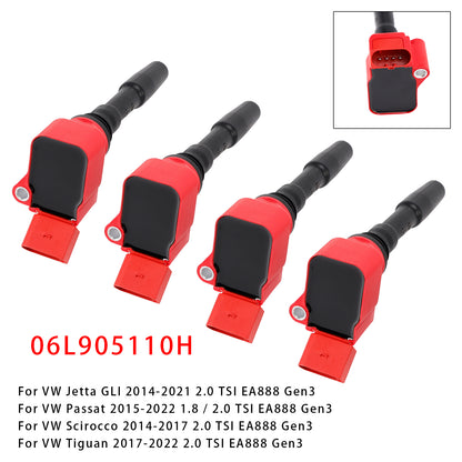 VW Jetta Beetle Passat Golf 1.8 & 2.0 2015-2023 4PCS Ignition Coil 06L905110H