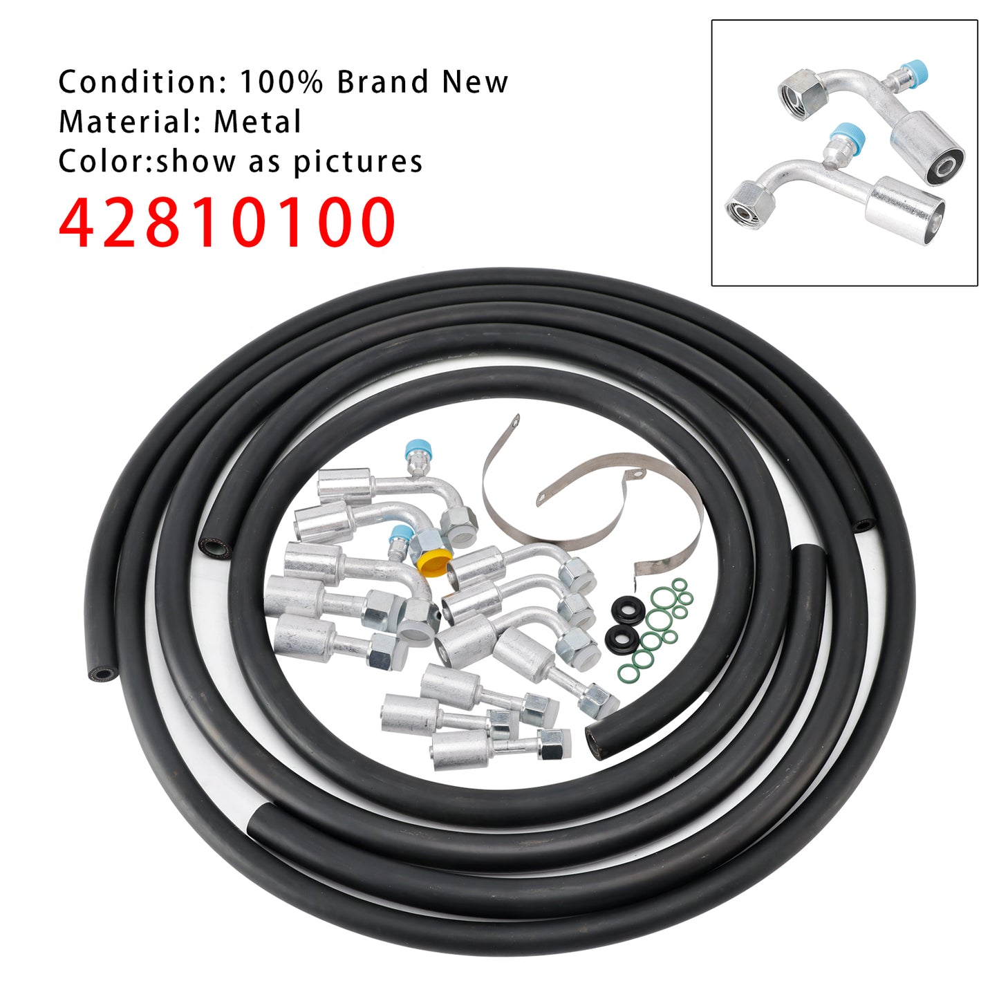 42810100 A/C Hose & Fitting Kit  Includes Band Clamps & Grommets For Custom Air Conditioning Lines, Straight & 90Degree Fittings O-Rings,AN6/AN8/AN10 Hoses
