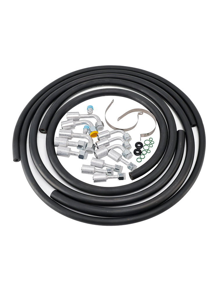 42810100 A/C Hose & Fitting Kit  Includes Band Clamps & Grommets For Custom Air Conditioning Lines, Straight & 90Degree Fittings O-Rings,AN6/AN8/AN10 Hoses