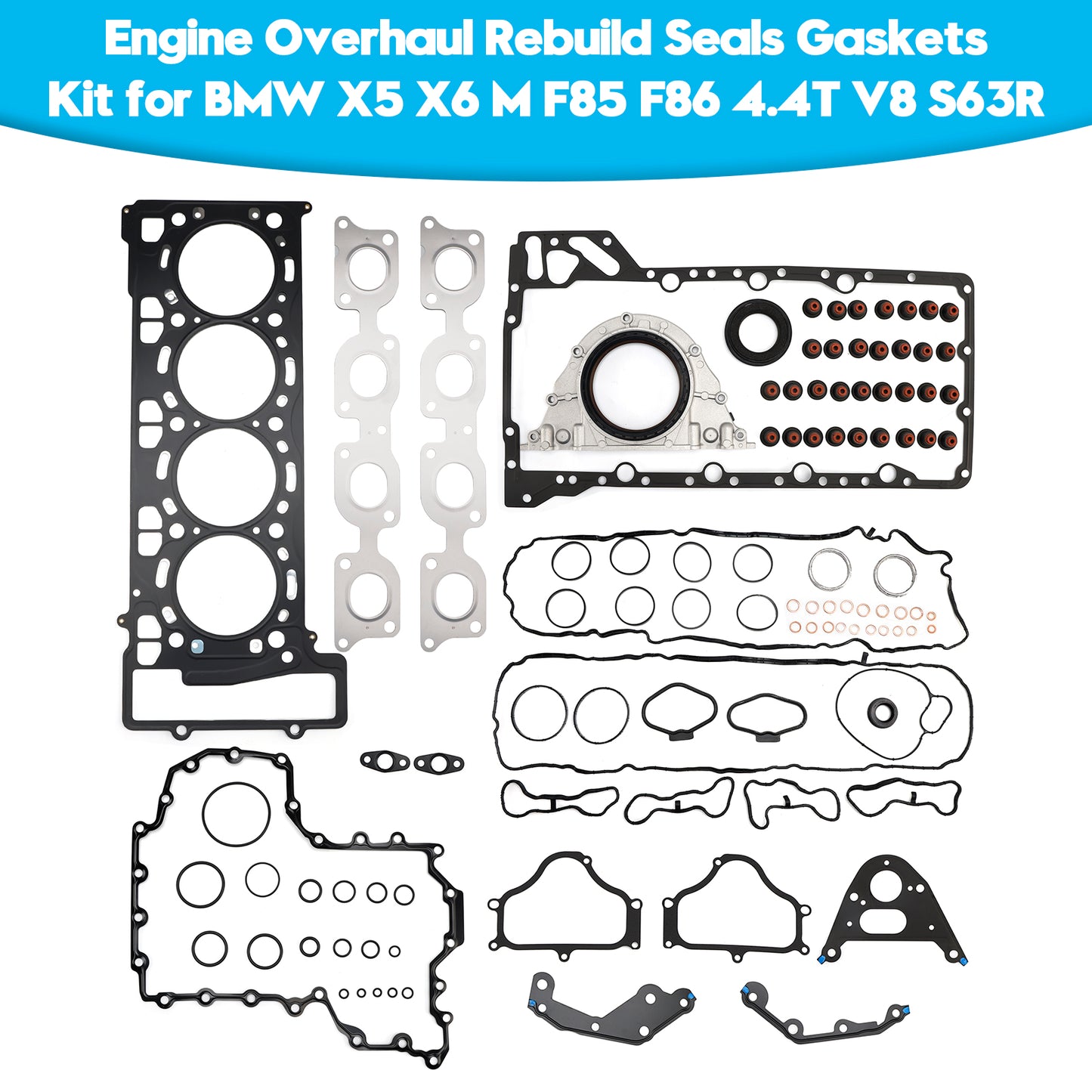 2014-2018 F85 / S63R 2014-2019 F86 / S63R BMW X5 X6 M 11127614700 11127614701 Engine Overhaul Rebuild Seals Gaskets Kit F85 F86 4.4T V8 S63R
