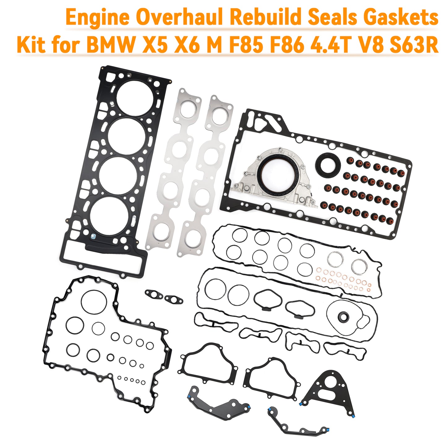 2014-2018 F85 / S63R 2014-2019 F86 / S63R BMW X5 X6 M 11127614700 11127614701 Engine Overhaul Rebuild Seals Gaskets Kit F85 F86 4.4T V8 S63R
