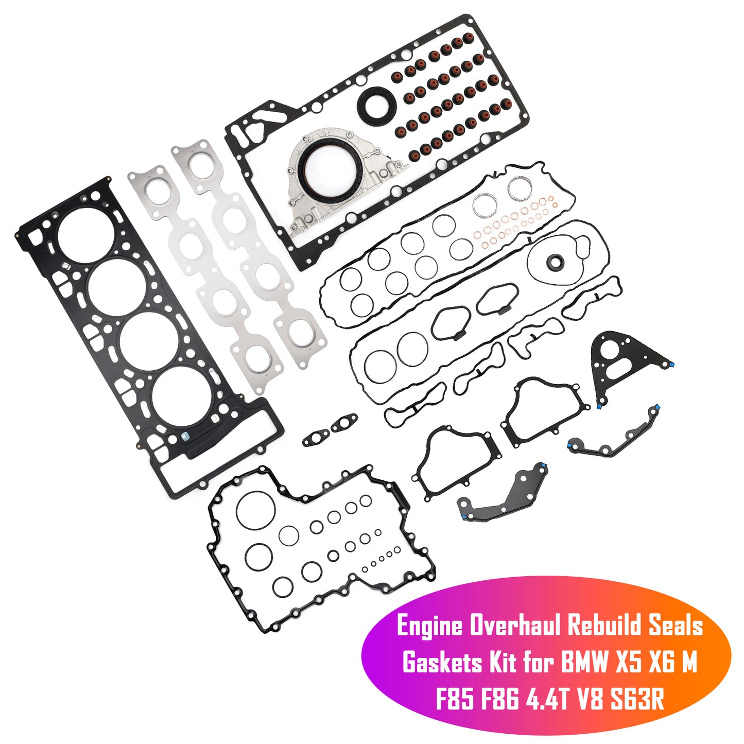 2014-2018 F85 / S63R 2014-2019 F86 / S63R BMW X5 X6 M 11127614700 11127614701 Engine Overhaul Rebuild Seals Gaskets Kit F85 F86 4.4T V8 S63R