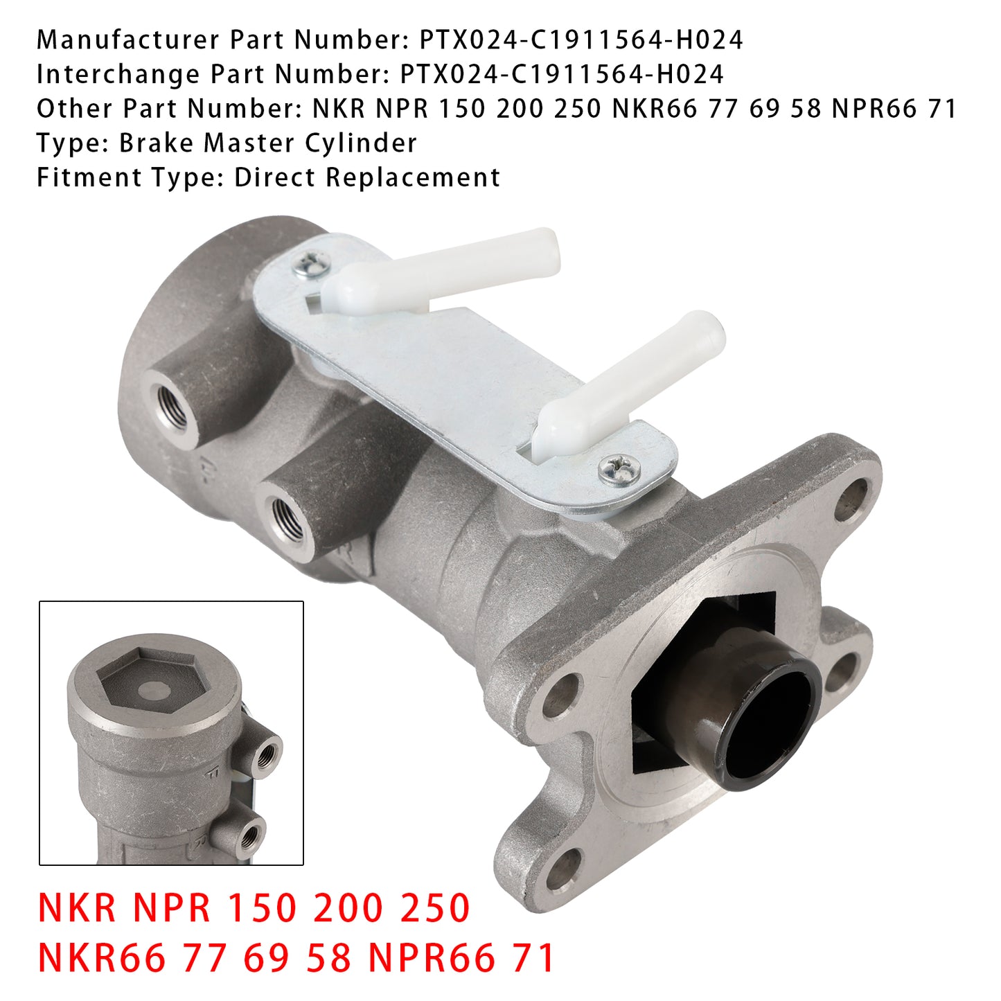 12/1993-1996 Isuzu NKR150 NKR NKR58 2 Door Truck 3.6L Diesel PTX024-C1911564-H024 Brake Master Cylinder