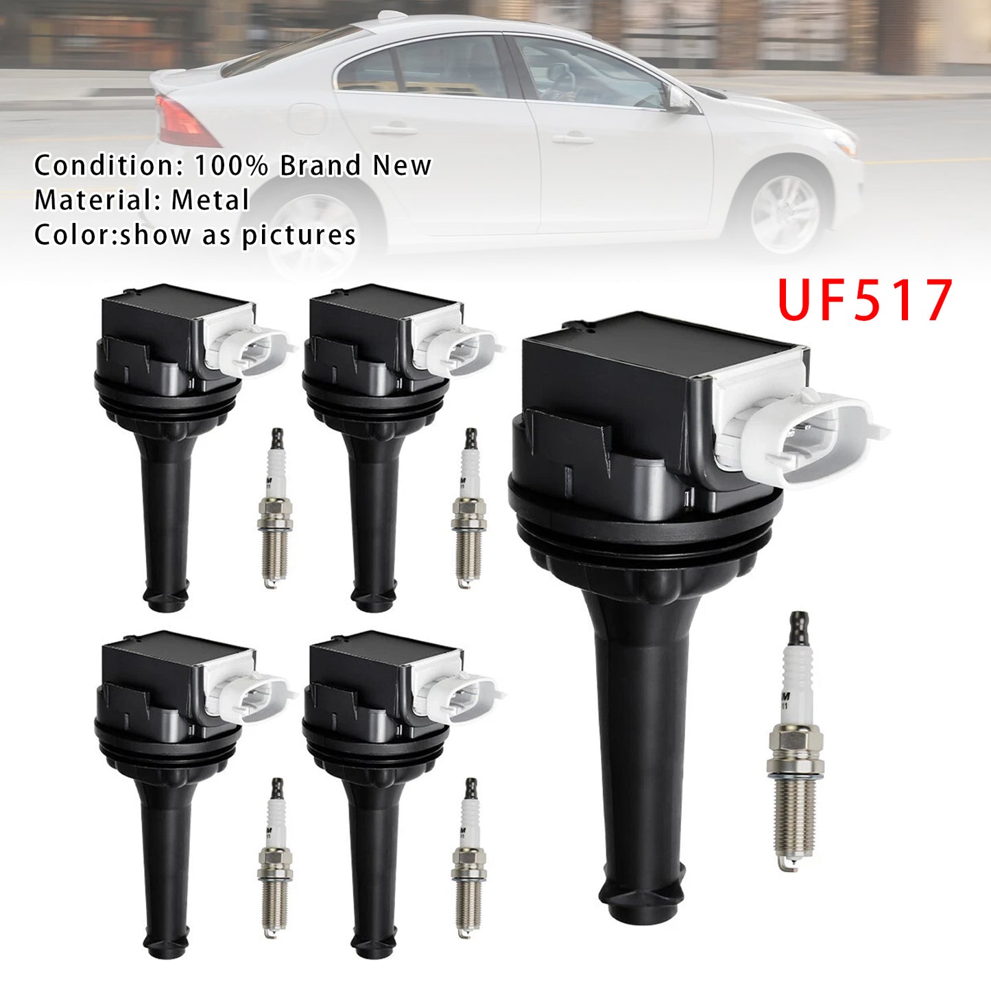 2010-2011 Volvo V50 T5 R-Design Wagon 4-Door UF517+ 5x Ignition Coil Pack Spark Plugs