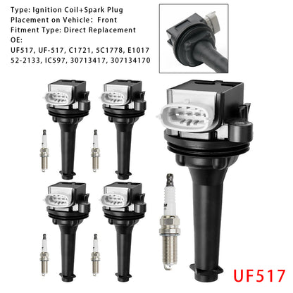 2010-2011 Volvo V50 T5 R-Design Wagon 4-Door UF517+ 5x Ignition Coil Pack Spark Plugs