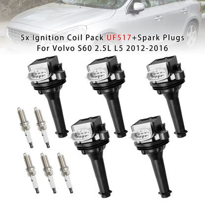 2010-2011 Volvo V50 T5 R-Design Wagon 4-Door UF517+ 5x Ignition Coil Pack Spark Plugs