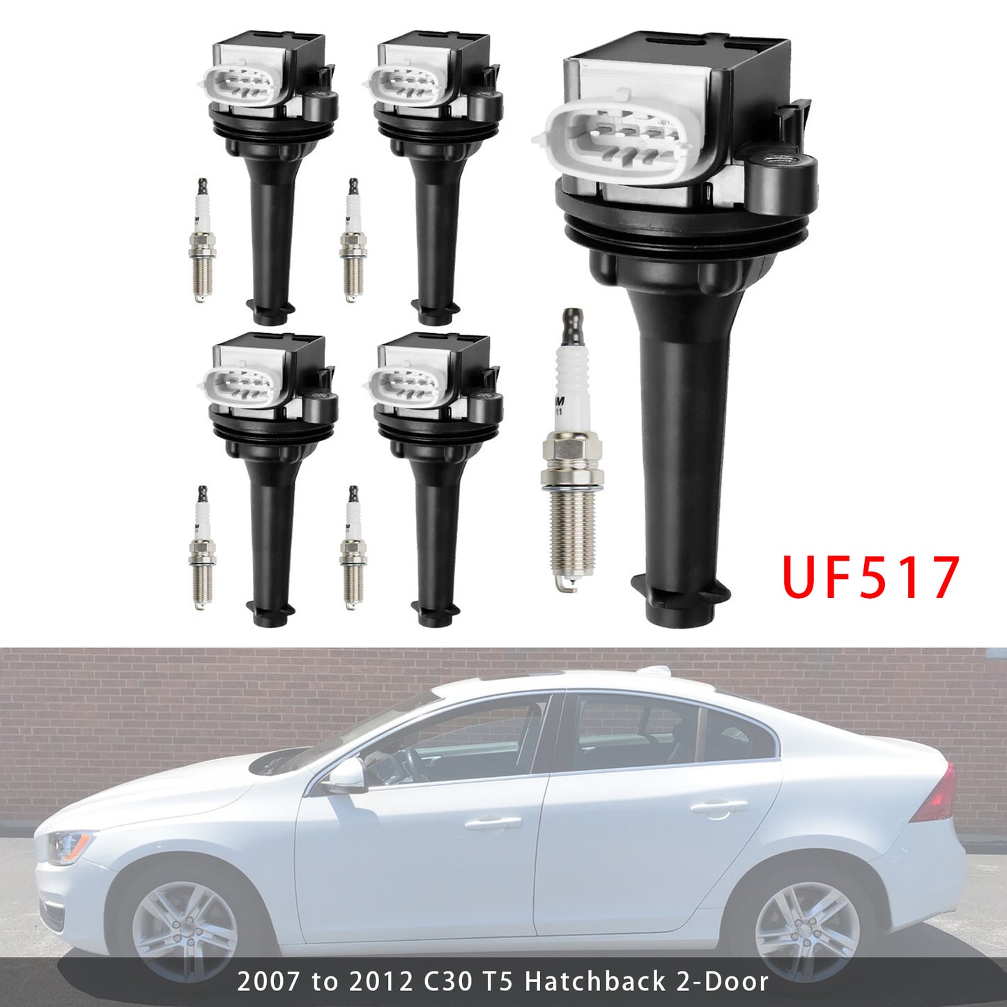 2010-2011 Volvo V50 T5 R-Design Wagon 4-Door UF517+ 5x Ignition Coil Pack Spark Plugs