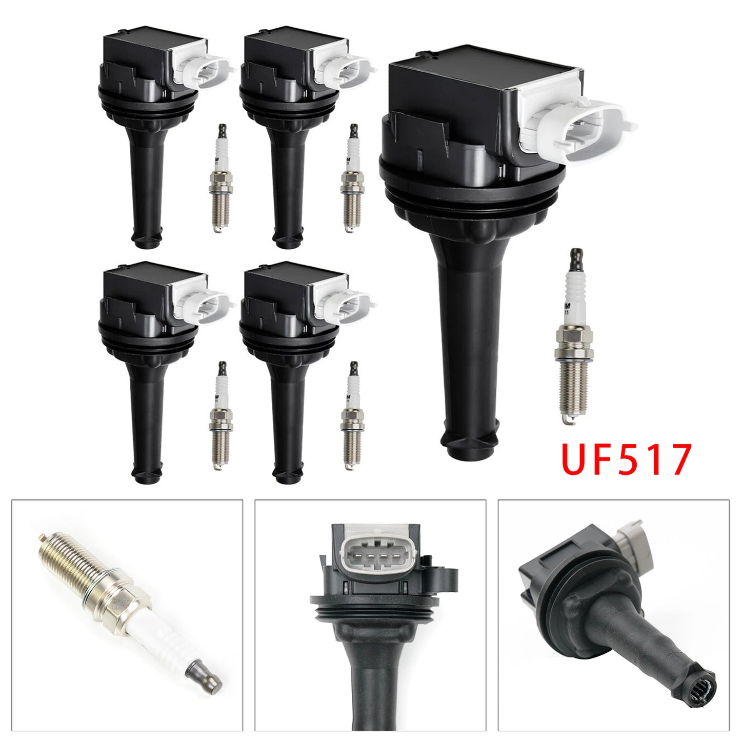 2010-2011 Volvo V50 T5 R-Design Wagon 4-Door UF517+ 5x Ignition Coil Pack Spark Plugs