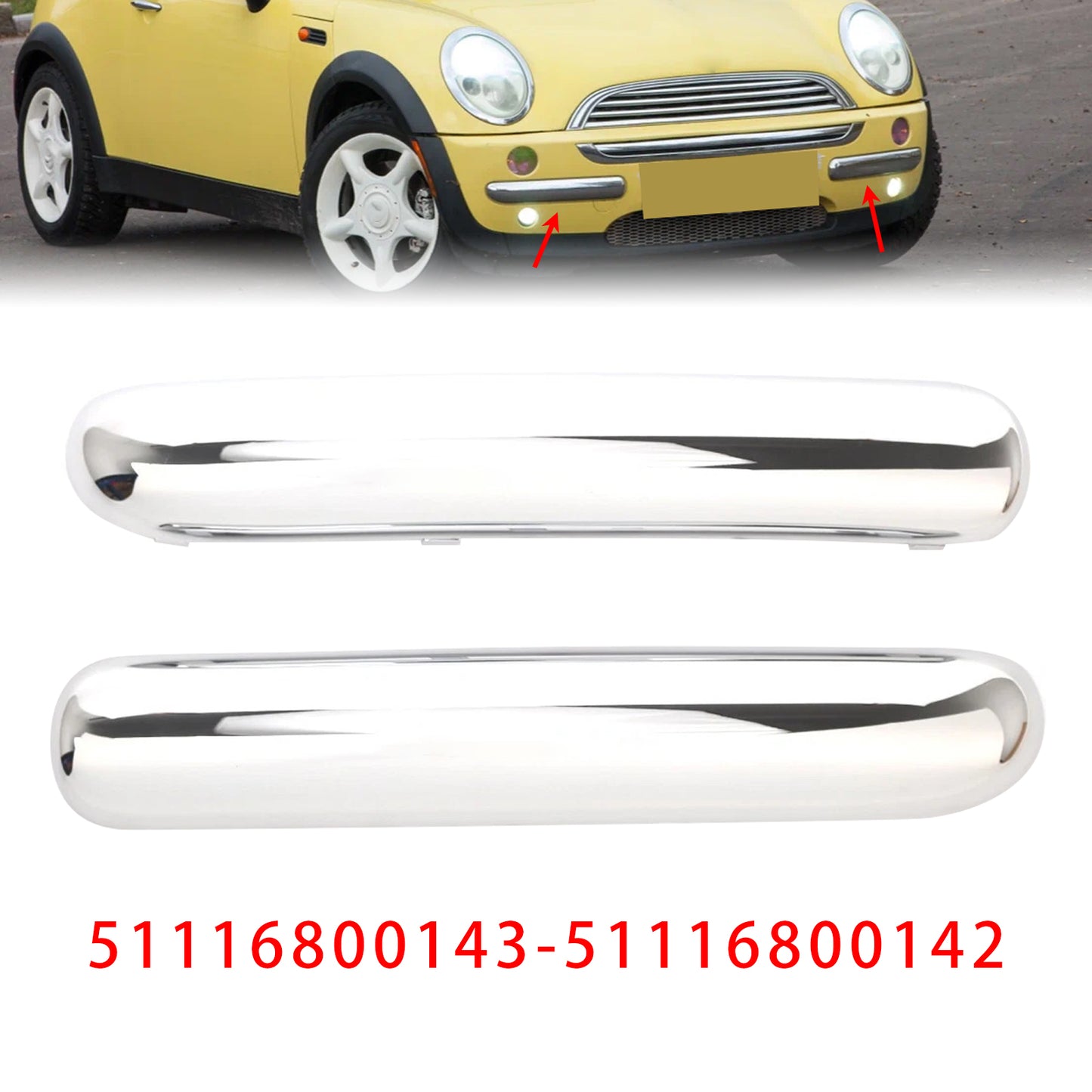 2001.06 - 2004 Mini Copper One Cabrio R50 51116800143 Pair Front Bumper Chrome Trim Set