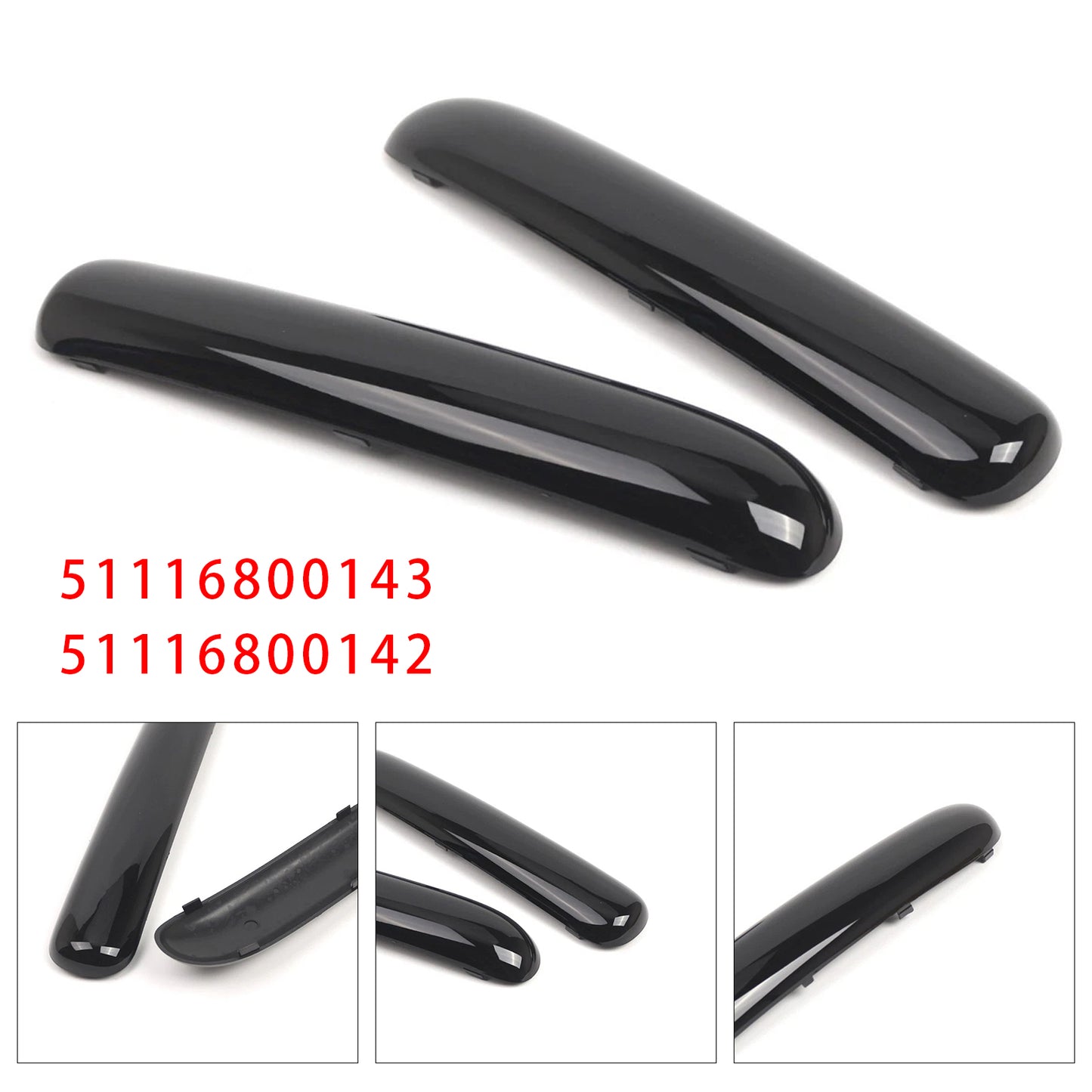 Mini Copper One Cabrio R50 2001.06 - 2004 Glossy Black 51116800143 Pair Front Bumper Trim Set
