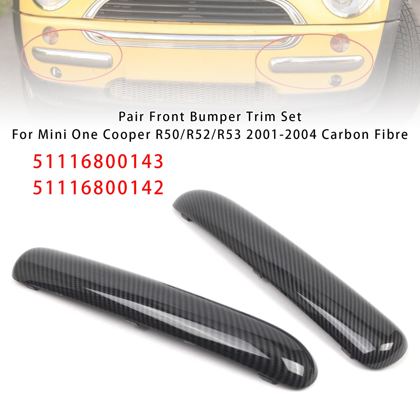 Carbon Fibre Pair Front Bumper Trim Set 2001-2004 Mini One Cooper R50/R52/R53