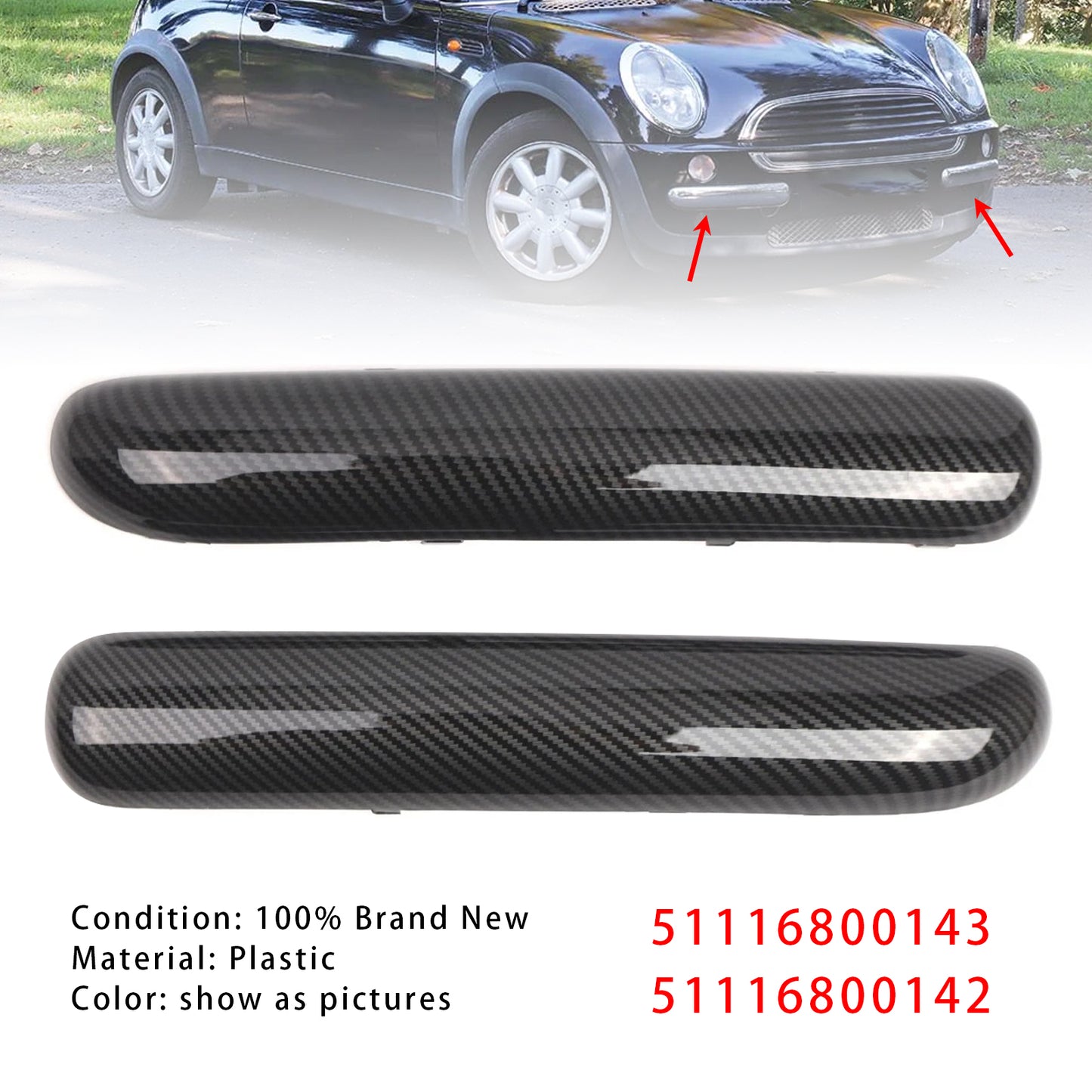 Carbon Fibre Pair Front Bumper Trim Set 2001-2004 Mini One Cooper R50/R52/R53