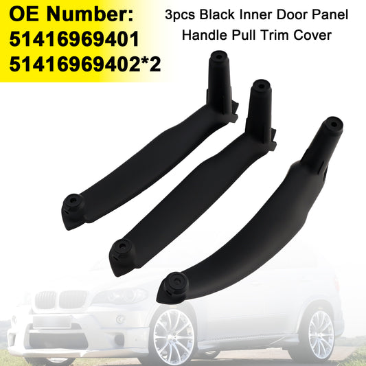 3pcs Black Inner Door Panel Handle Pull Trim Cover For BMW E70 X5 E71 X6 07-14