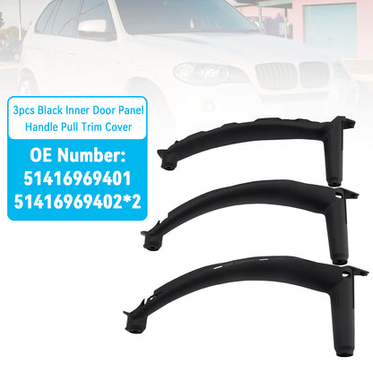 3pcs Black Inner Door Panel Handle Pull Trim Cover For BMW E70 X5 E71 X6 07-14