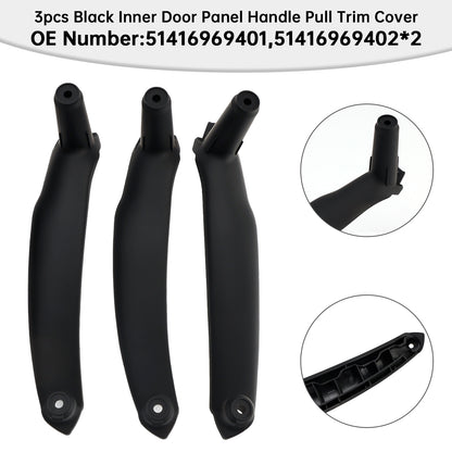 3pcs Black Inner Door Panel Handle Pull Trim Cover For BMW E70 X5 E71 X6 07-14