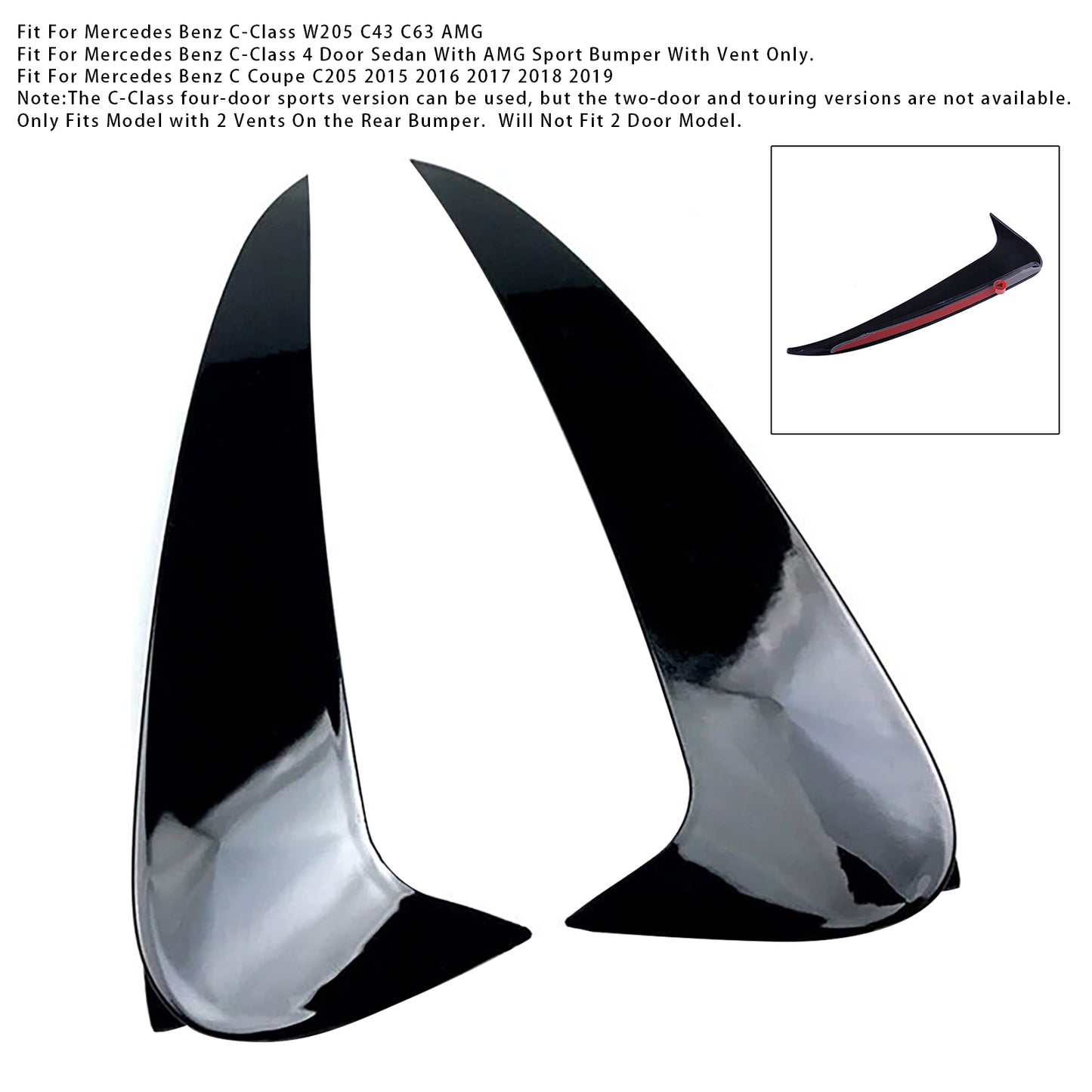 2015-2019 Mercedes Benz C Coupe C205 Gloss Black Rear Air Vent Cover