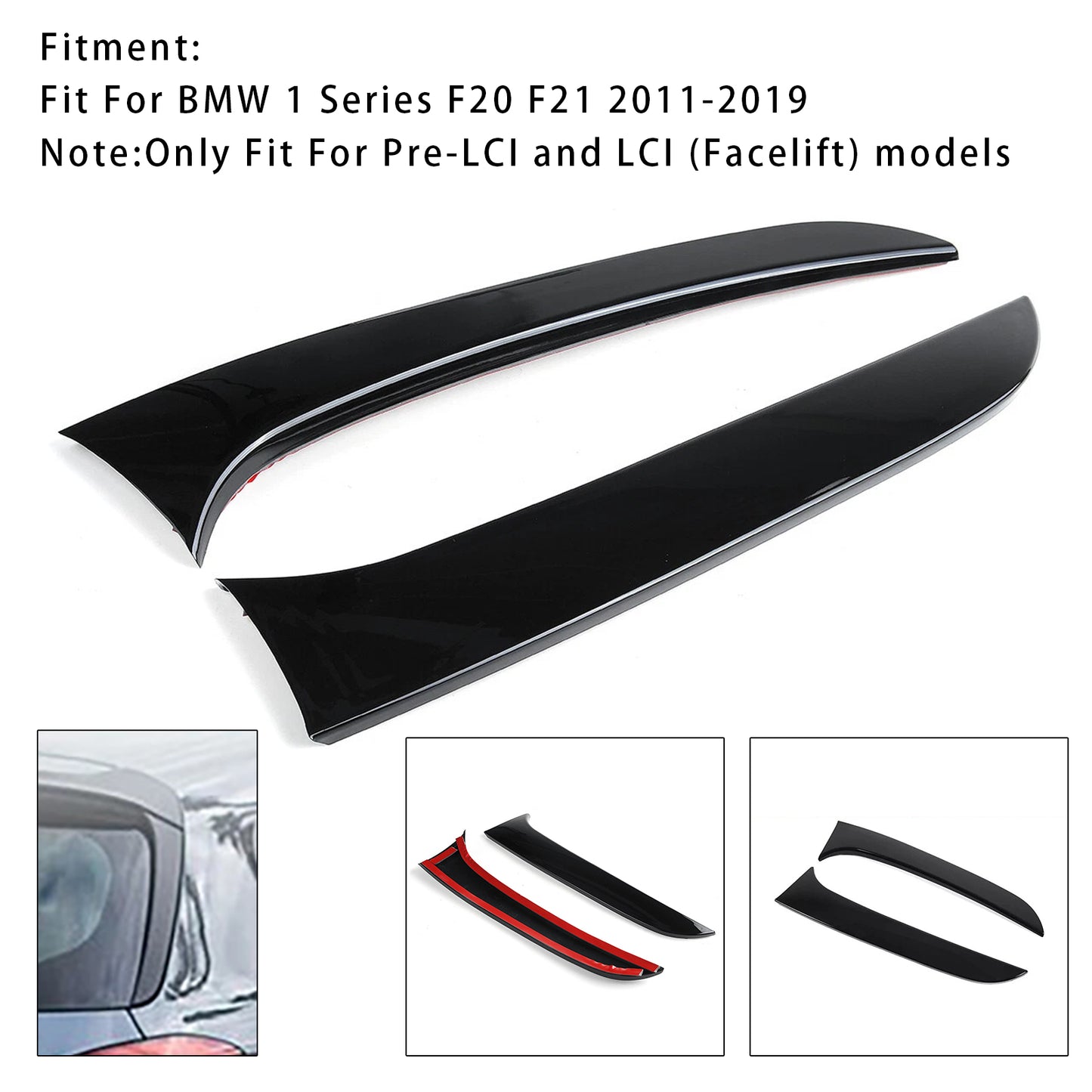 Gloss Black Pair Rear Window Side Wing Spoiler For BMW 1 Series F20 F21 12-19