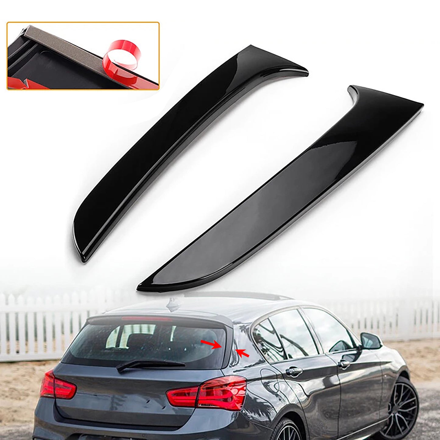 Gloss Black Pair Rear Window Side Wing Spoiler For BMW 1 Series F20 F21 12-19