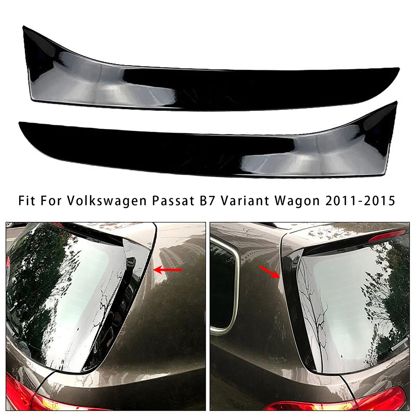 Gloss Black Pair Rear Window Side Wing Spoiler For VW Passat B7 Wagon 11-15