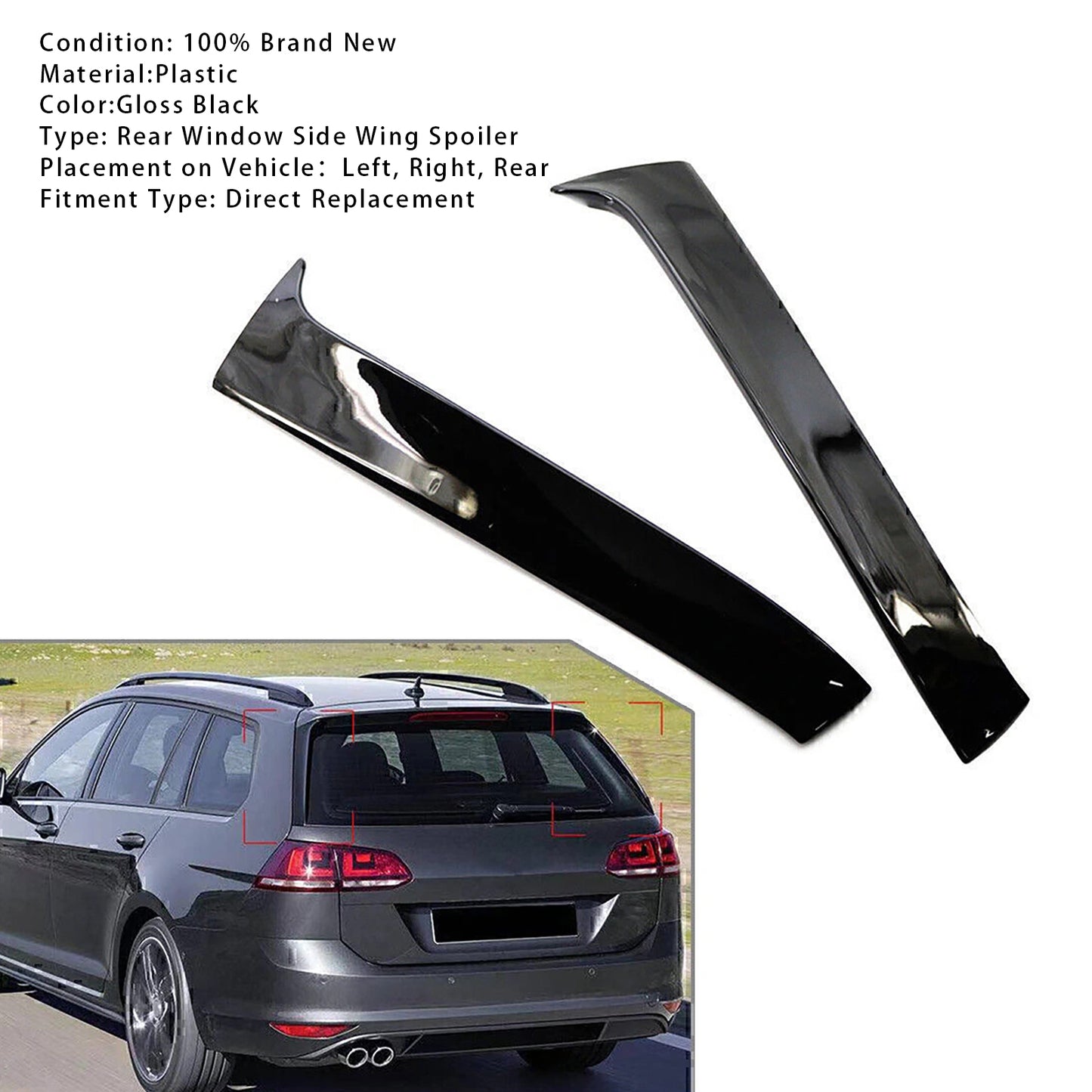 Gloss Black Pair Rear Window Side Wing Spoiler For VW Golf 7 Variant Wagon 13-17