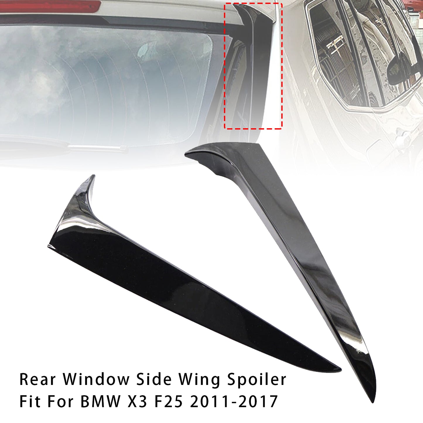 Gloss Black Pair Rear Window Side Wing Spoiler 2011-2017 BMW X3 F25