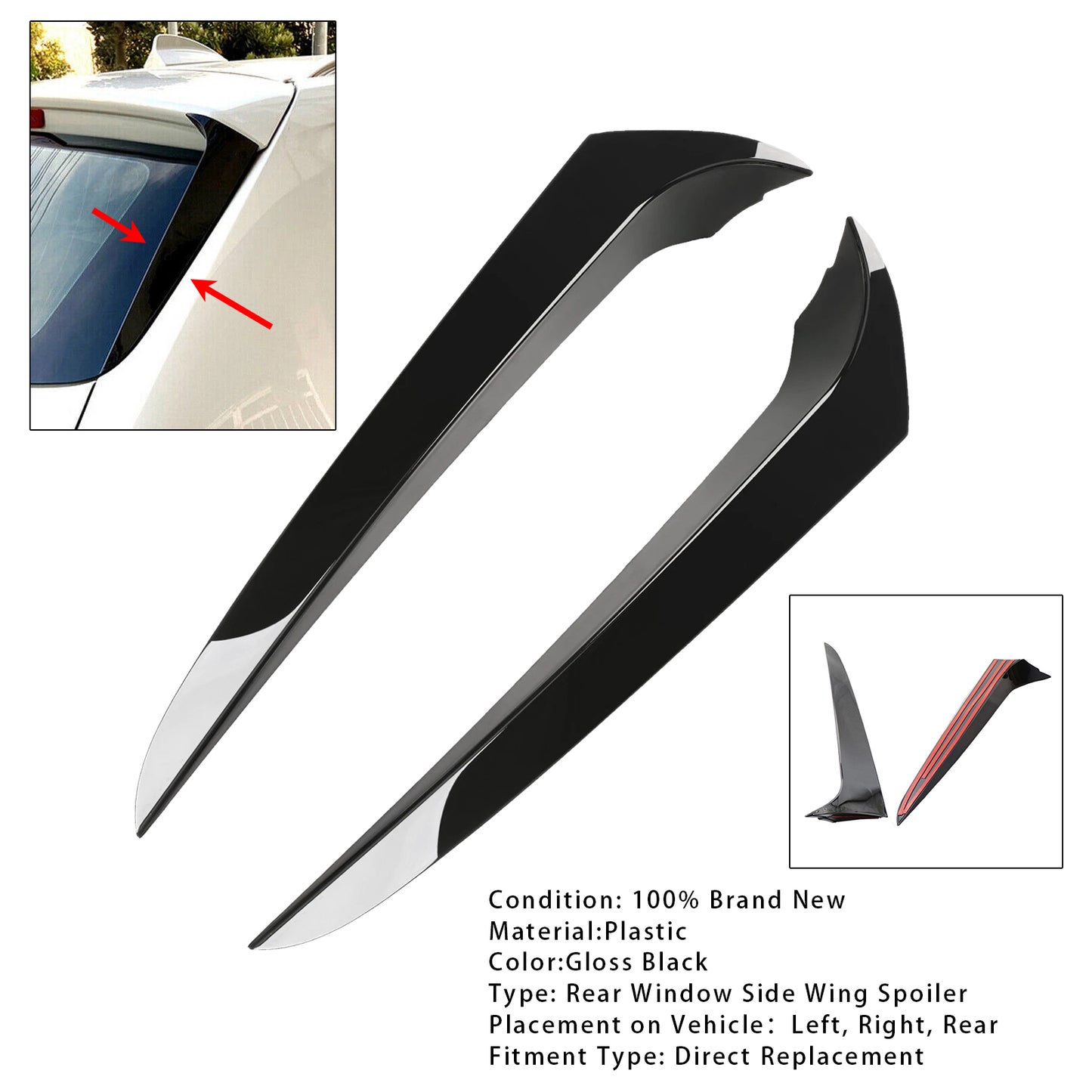 Gloss Black Pair Rear Window Side Wing Spoiler For BMW X3 F25 2011-2017