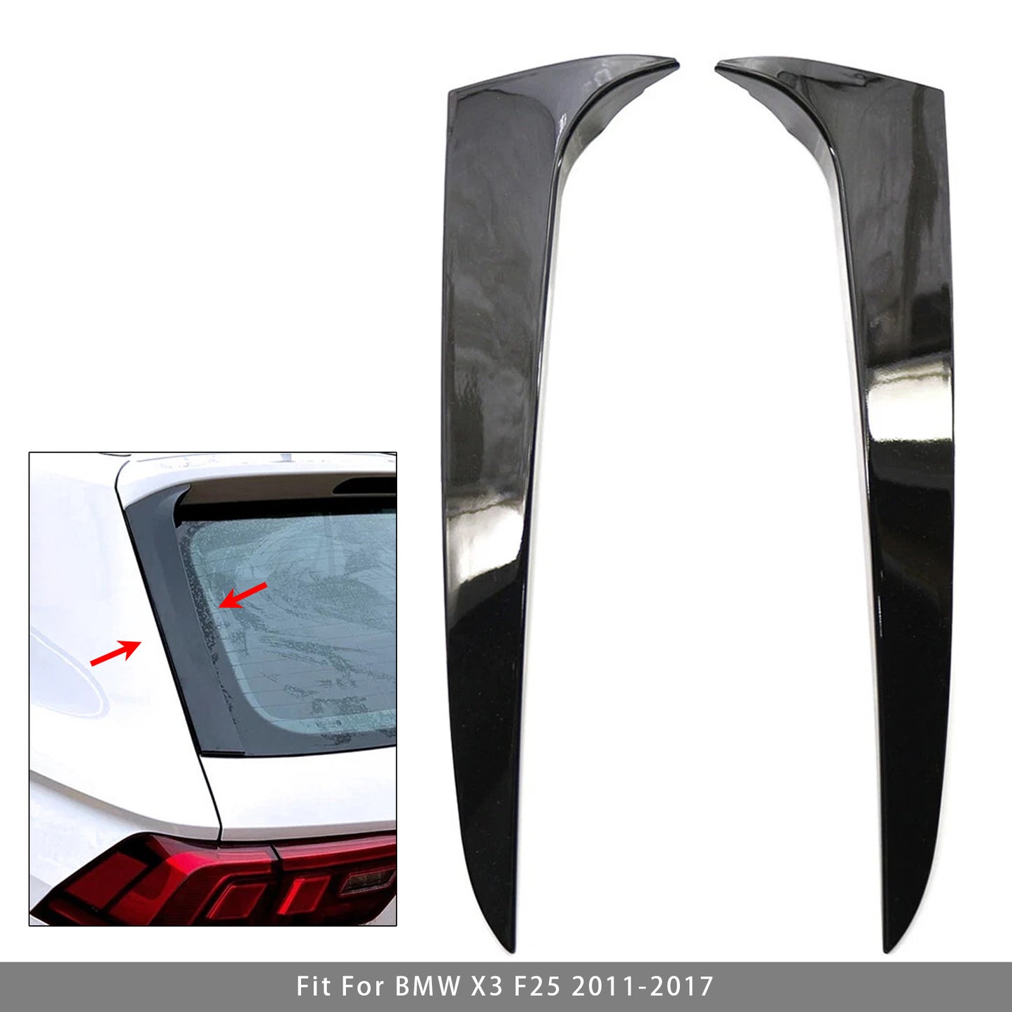 Gloss Black Pair Rear Window Side Wing Spoiler For BMW X3 F25 2011-2017