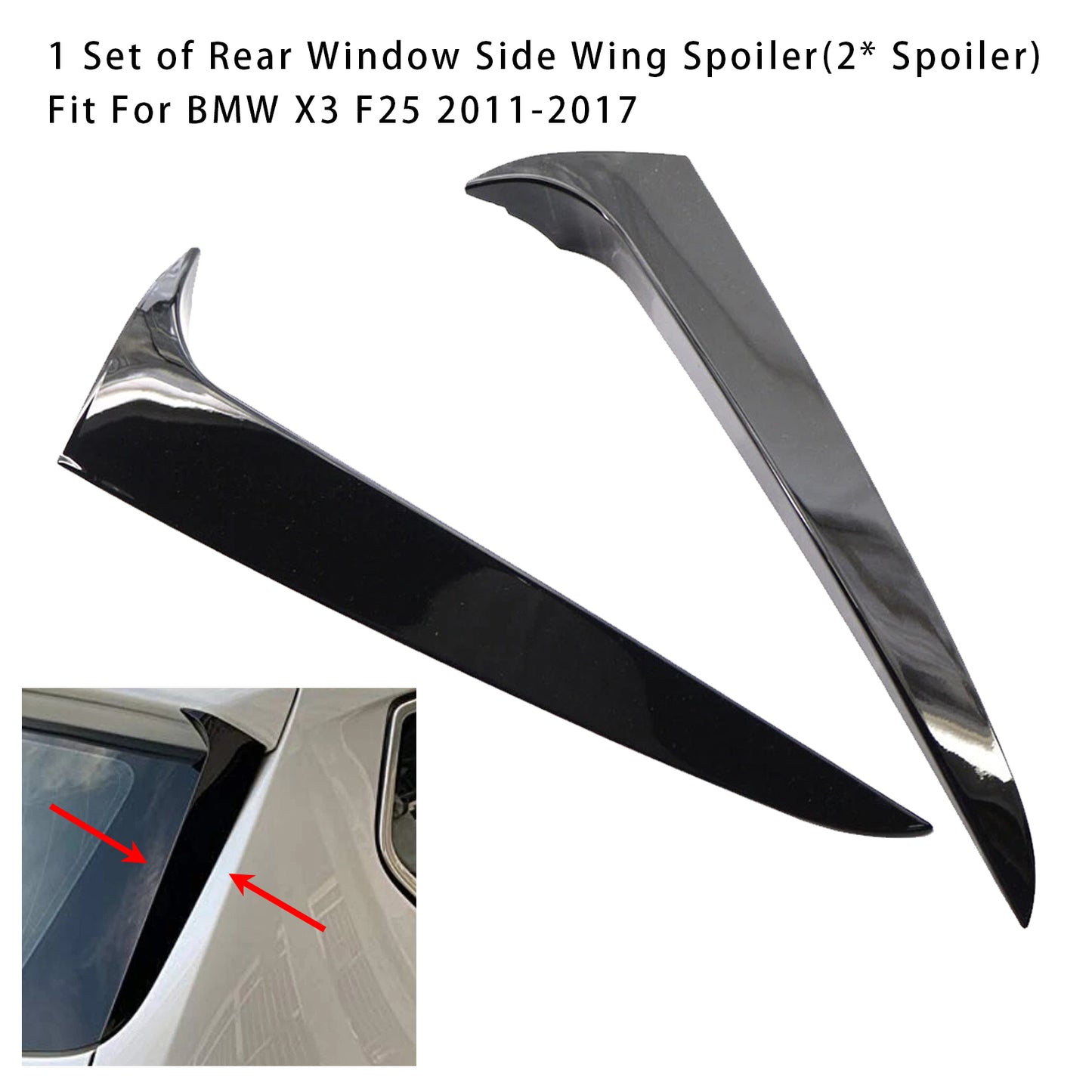 Gloss Black Pair Rear Window Side Wing Spoiler 2011-2017 BMW X3 F25