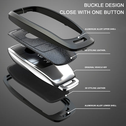 Leather Alloy Aluminum TPU Car Key Black Case Cover Benz GLC GLK CLS GLA CLA AMG