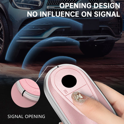 Leather Alloy Aluminum TPU Car Key White Case Cover Benz GLC GLK CLS GLA CLA AMG