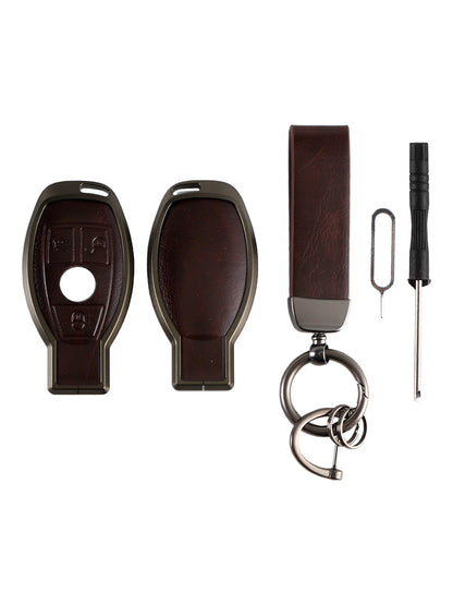 Alloy Aluminum TPU Car Key Brown Case Cover Benz GLC GLK CLS GLA CLA AMG