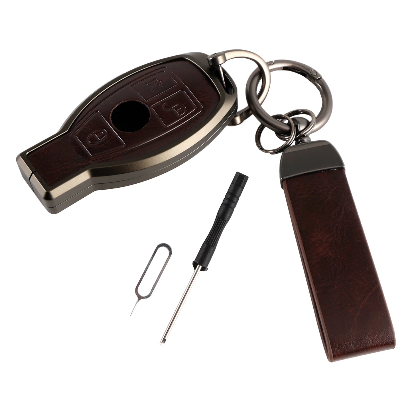Alloy Aluminum TPU Car Key Brown Case Cover Benz GLC GLK CLS GLA CLA AMG